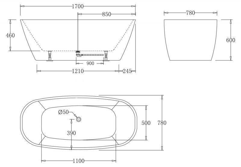 Акриловая ванна BelBagno BB72-1700 170x78 см