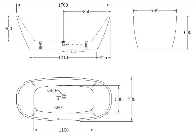 Акриловая ванна BelBagno BB72-1700 170x78 см