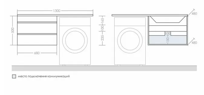 Мебель для ванной Санта Марс 130 см (рак.Лидер 130см) подвесная, белый