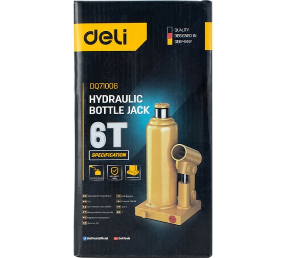 Домкрат бутылочный гидравлический 6т DQ71006 (высота подъема 210-420мм) Deli 130442