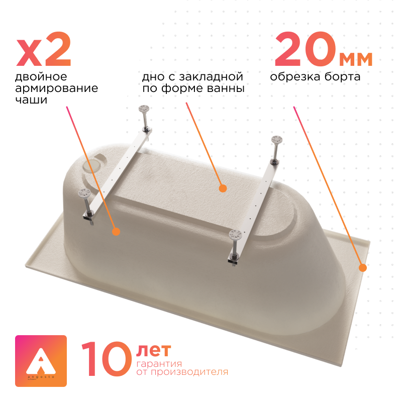 Акриловая ванна Radomir Виктория Лайт Ангосто 150x70 см тонкий борт