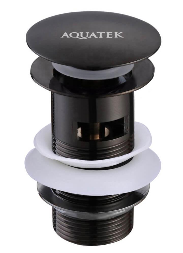 Донный клапан Aquatek AQ6001MB с переливом, Click-clack, черный матовый