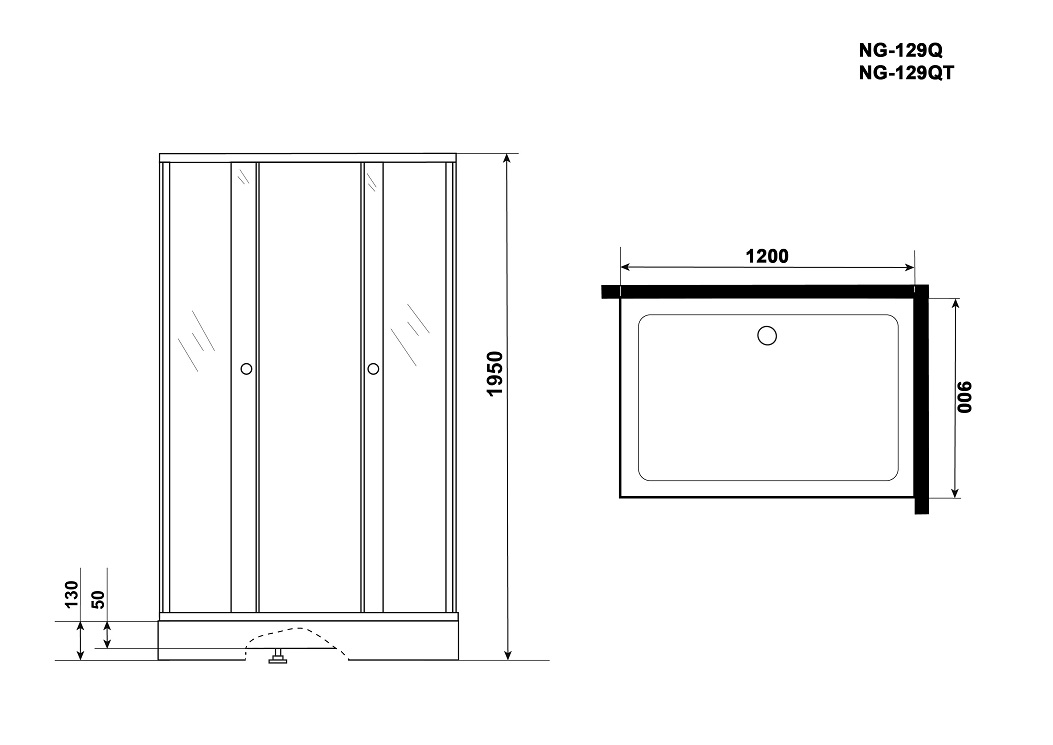 Душевой уголок Niagara Eco NG-129-14QT 120x90 тонированный, черный