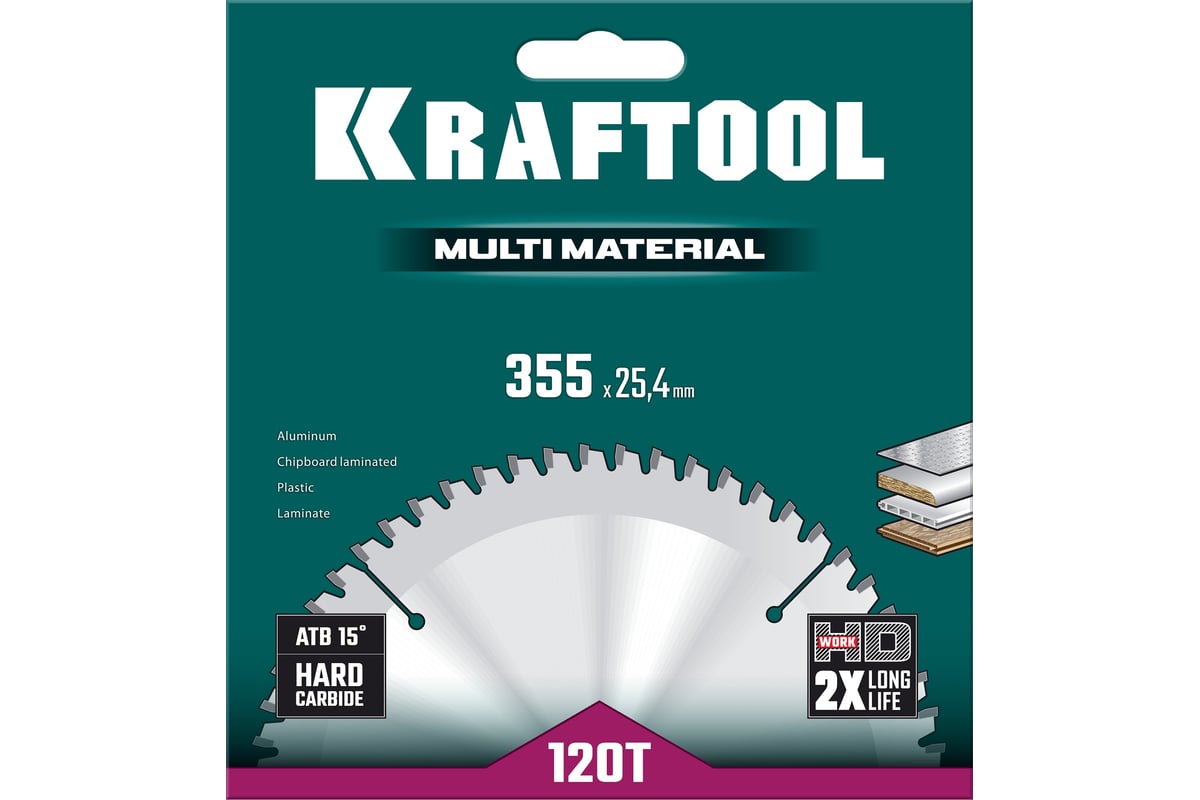 Диск пильный по алюминию Kraftool Multi material 355x25.4 мм, 120Т 36953-355-25.4