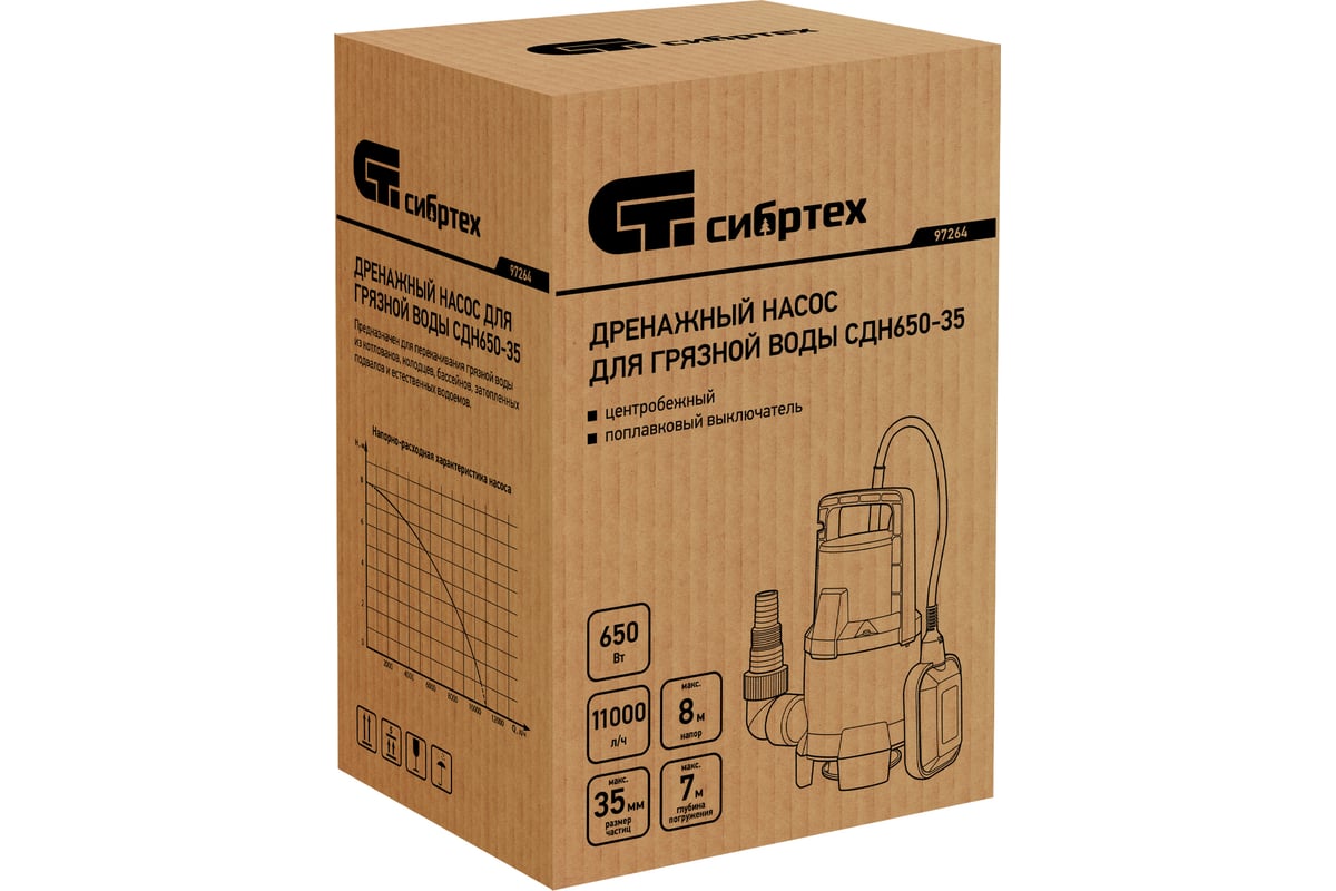 Дренажный насос для грязной воды Сибртех СДН650-35 97264