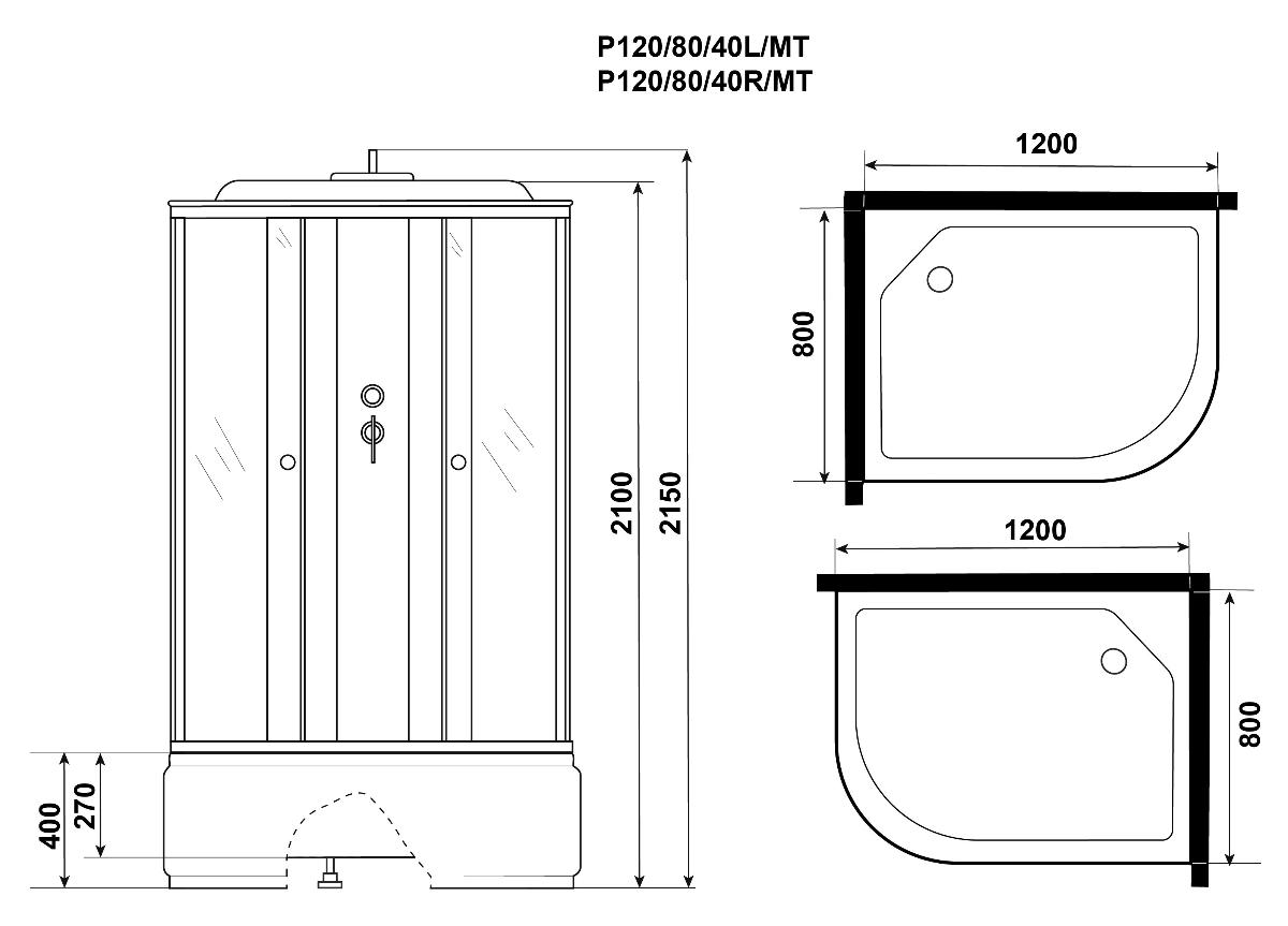 Душевая кабина Niagara Promo P120/80/40L/MT 120x80 стекло матовое, без г/м, L