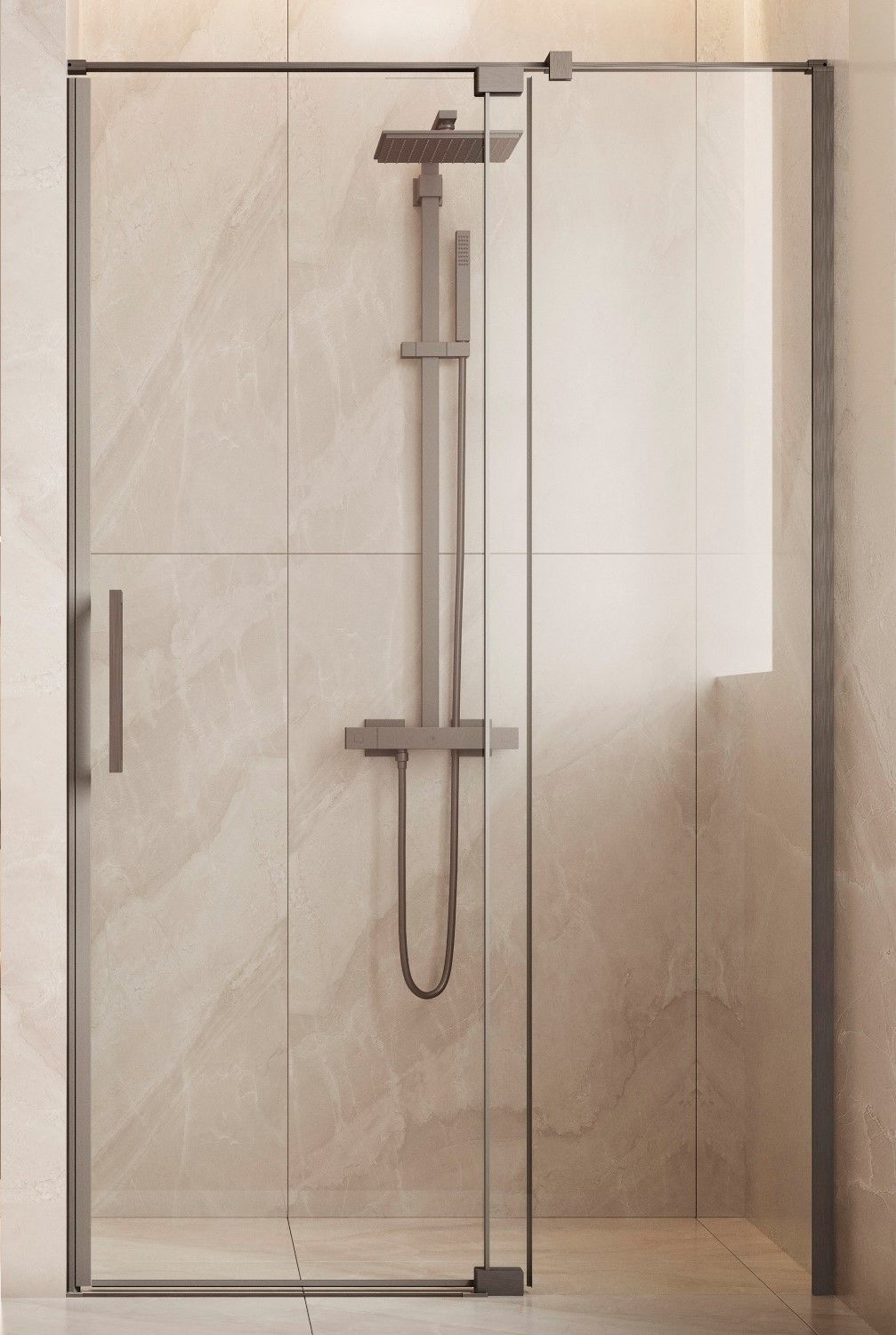 Душевая дверь Vincea Экстенза (Extenza) VDP-4EX9010CLGM 90/100x195 вороненая сталь, прозрачная