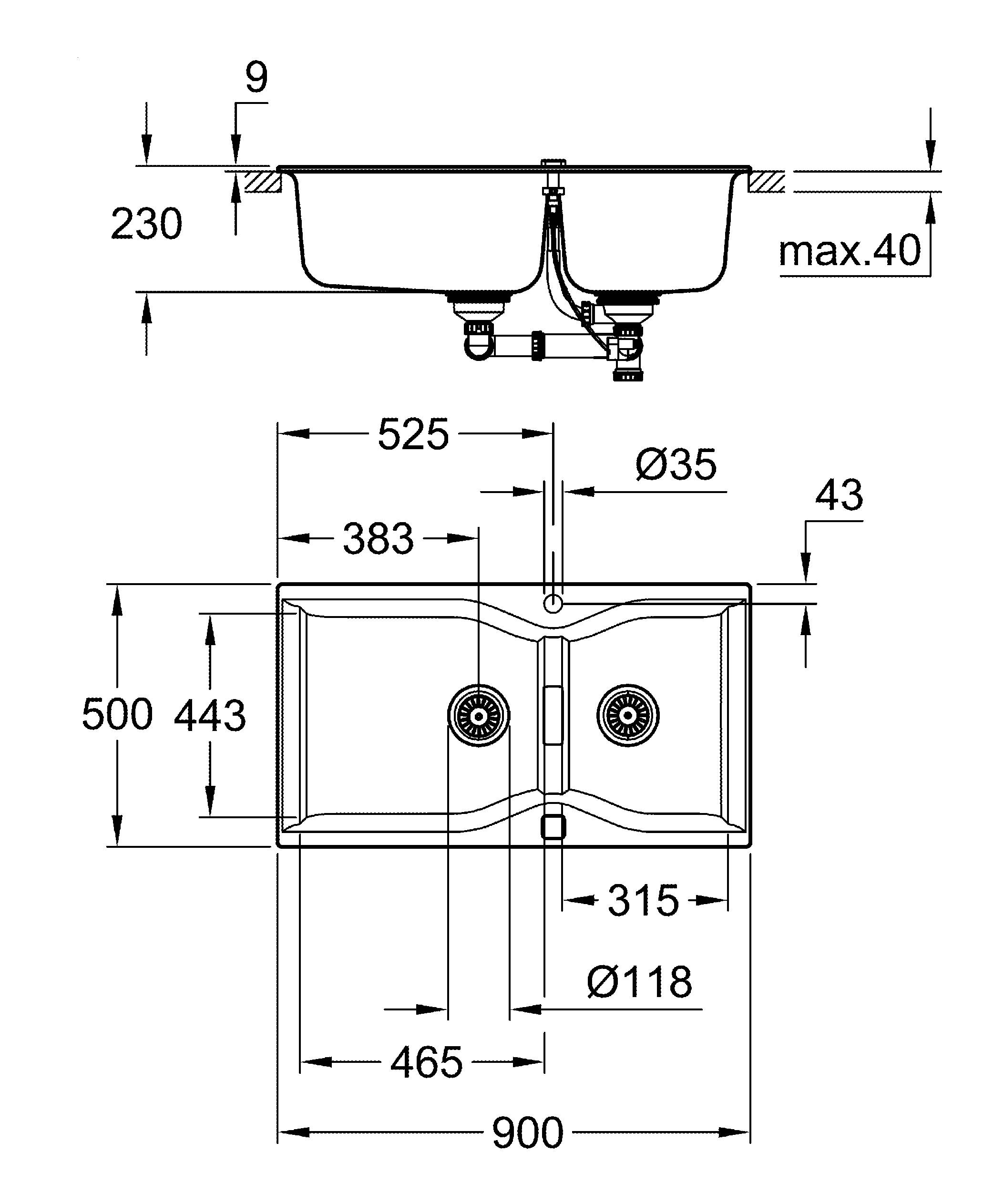 Кухонная мойка Grohe K700 31658AP0 90 см черный гранит