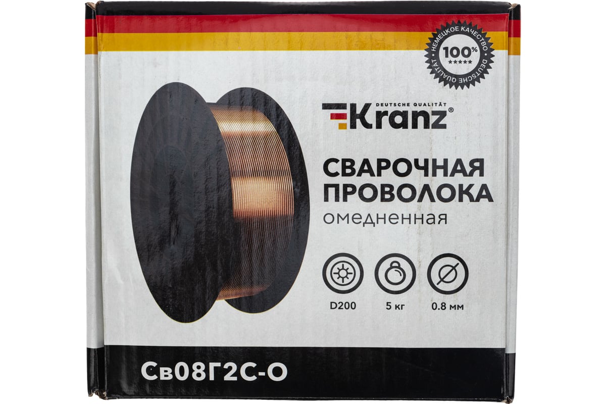 Проволока сварочная омедненная СВ08Г2С-О (ER70S-6; SG2) 5 кг, 0.8 мм, D200 Kranz KR-11-0981-5