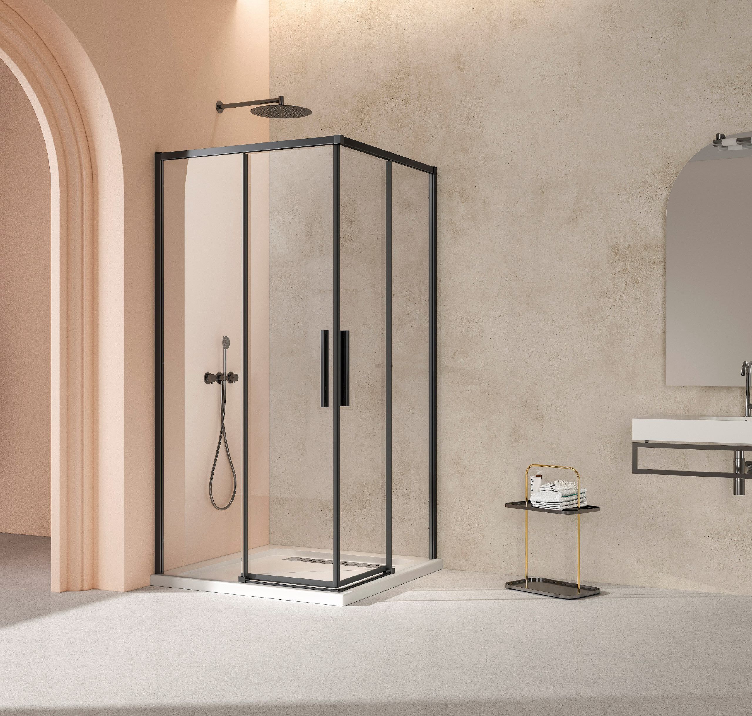 Душевой уголок Vincea Слим 8мм (Slim 8mm) VSS-4SL900CLB 90x90 черный матовый, стекло прозрачное
