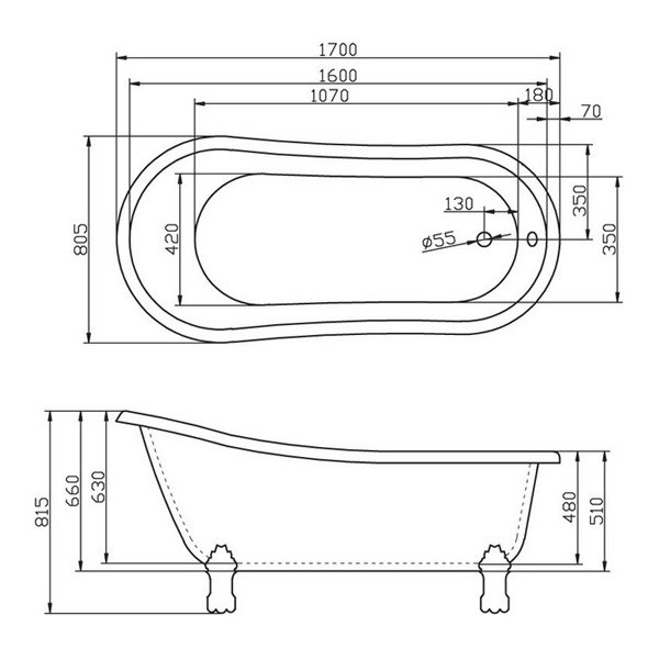 Акриловая ванна BelBagno BB04 170x80.5 см