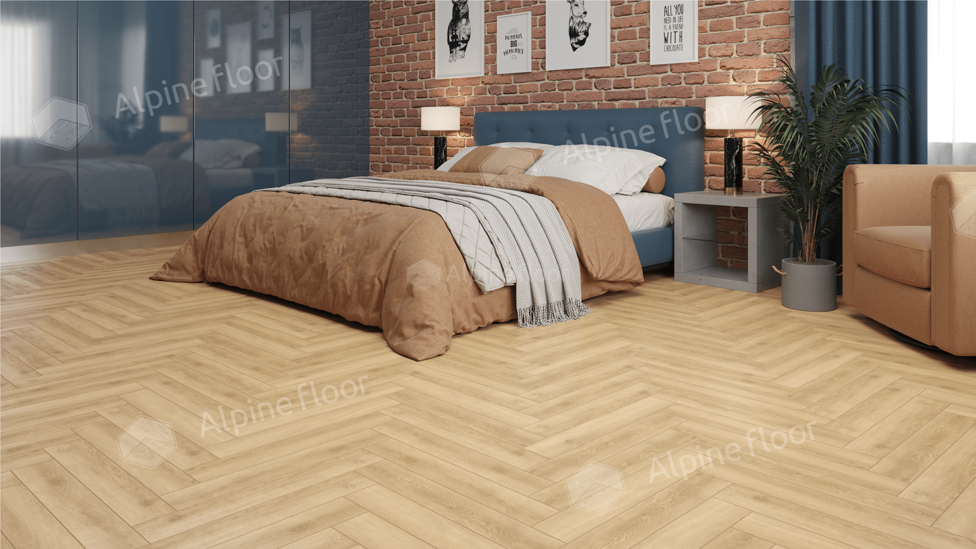 Ламинат Alpine Floor Herringbone Дуб Шампань 606x101x8 мм, LF102-5B