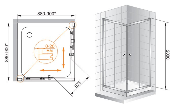 Душевой уголок Cezares Anima 100x100 ANIMA-W-A-2-100-C-Cr прозрачный