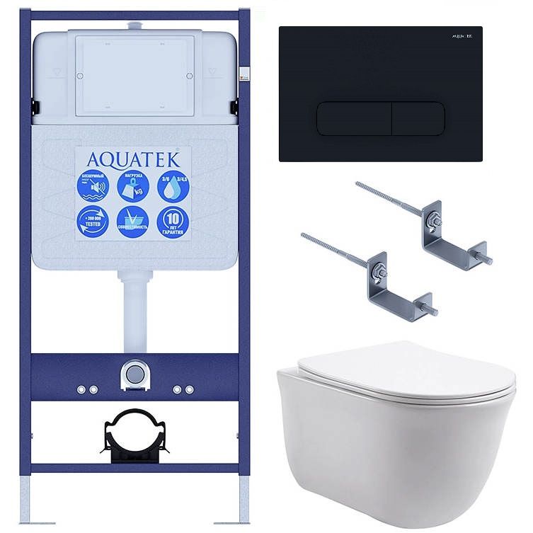 Подвесной унитаз SET Aquatek Классик-017 4в1, кнопка черный матовый