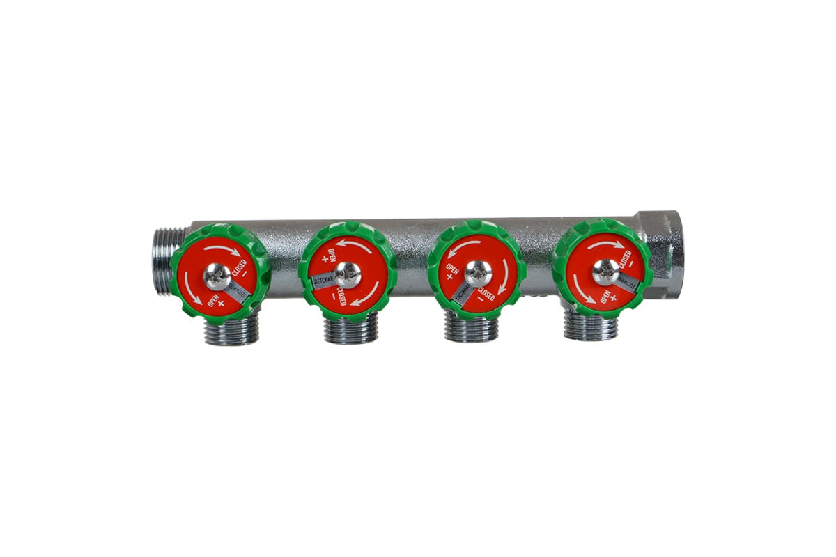 Латунный коллектор Terma 3/4"в/н с 4-мя вент.кранами на 1/2" (нар.резьбы) с выходами под 90 град (14021) 18606