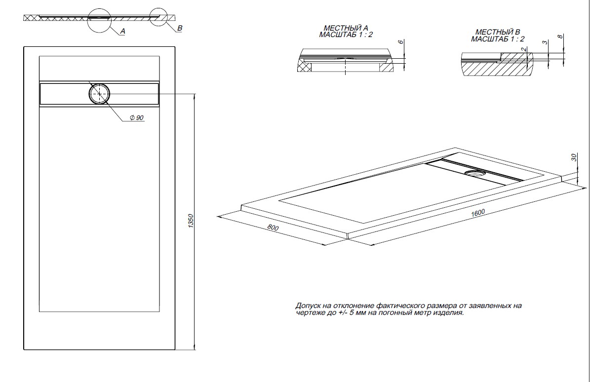 Поддон для душа Allen Brau Infinity 8.21006-21 160x80 см белый камень