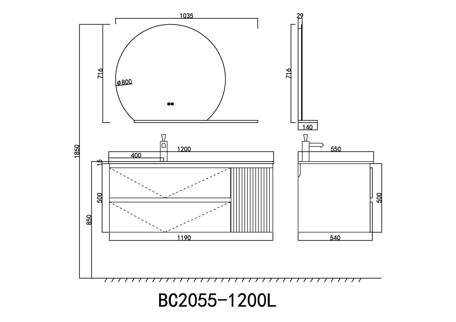 Мебель для ванной Orans BC-2055-1200L 120 см Matt Deep