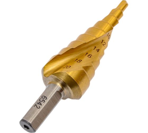 Сверло ступенчатое по металлу SPIRAL HSS-TiN 4-20х2/75 мм D.BOR SDSP-TIN-04-20-08