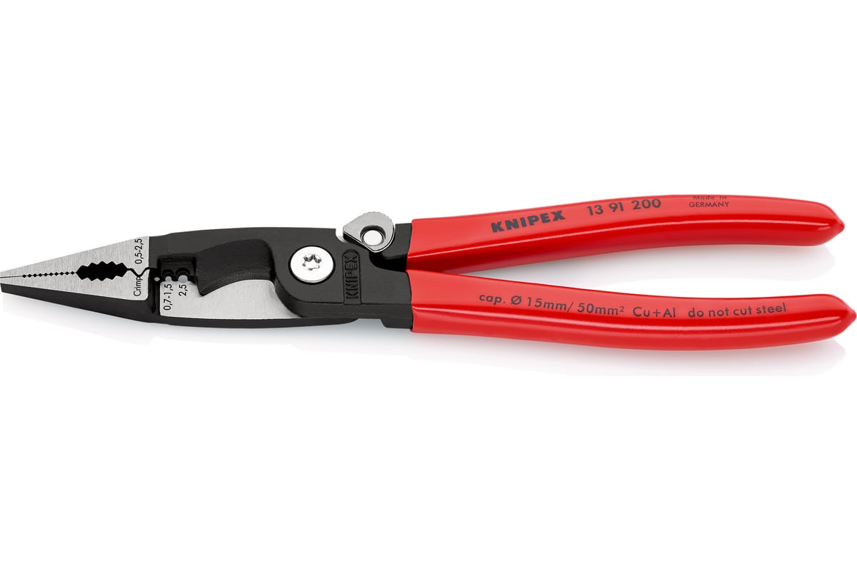 Электромонтажные клещи Knipex 6-в-1, 200 мм, защелка-"собачка", черные, 1К ручки, KN-1391200SB