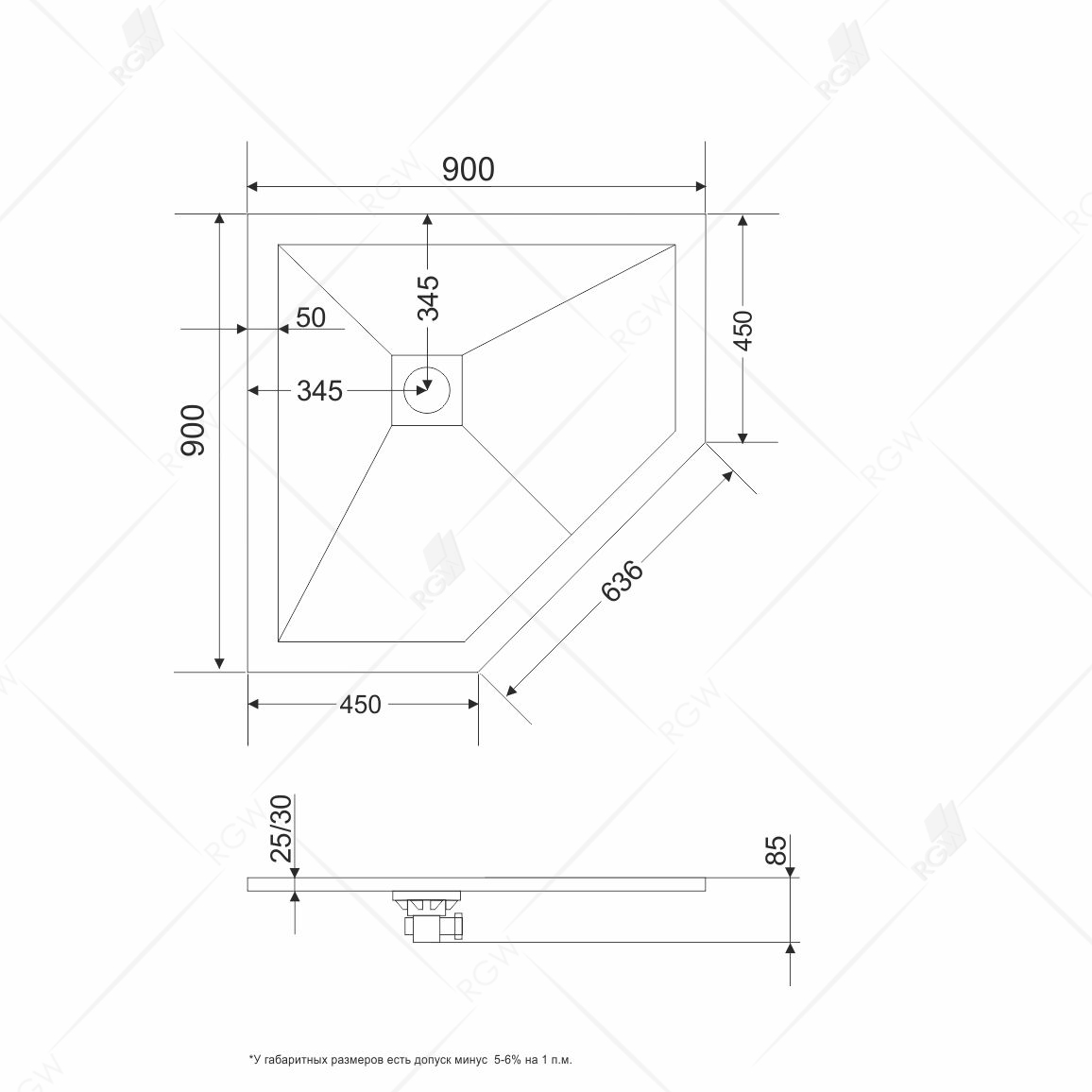 Поддон для душа RGW ST/T-Co 16155099-10 90x90 бетон