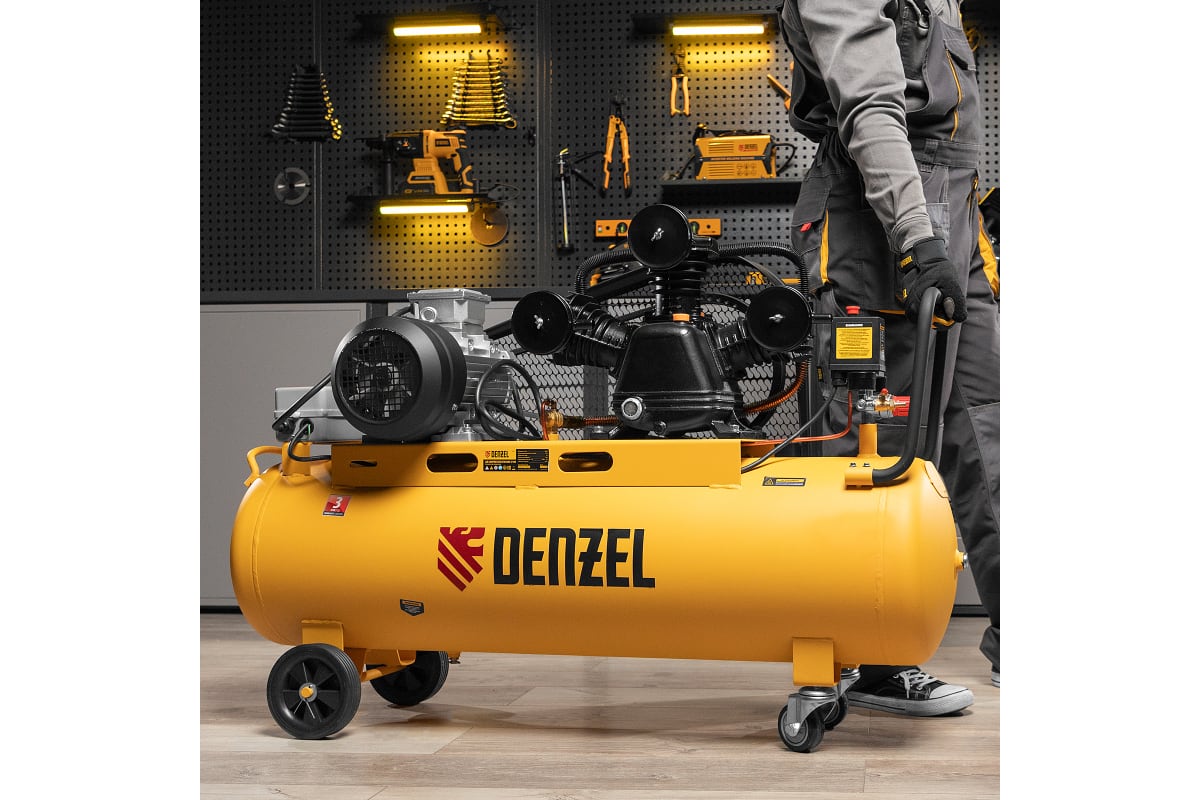 Воздушный компрессор с ременным приводом Denzel BCW3000-T/100, 3,0 кВт, 100 литров, 520 л/мин 58118