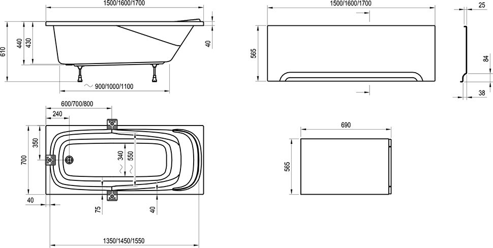 Акриловая ванна Ravak Vanda ll 160x70 см CP11000000