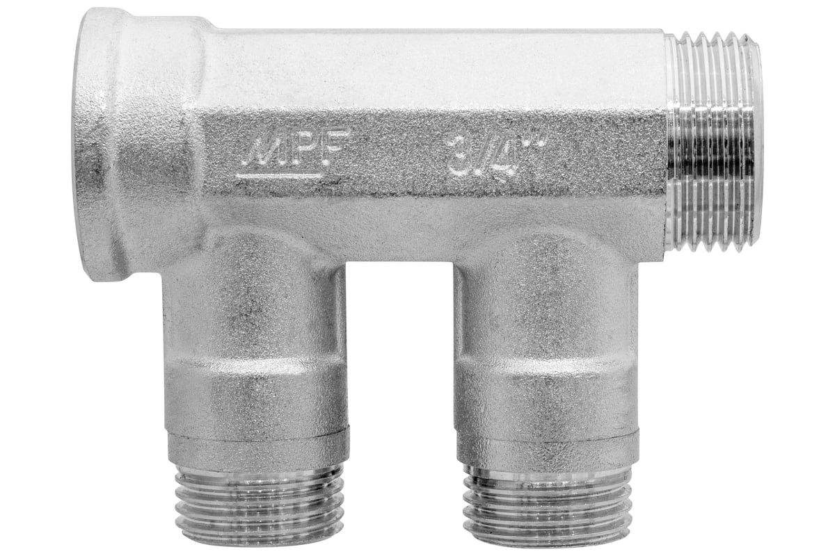 Коллектор с отсекающими кранами MPF 2 выхода х3/4", х1/2" наружная резьба ИС.071071