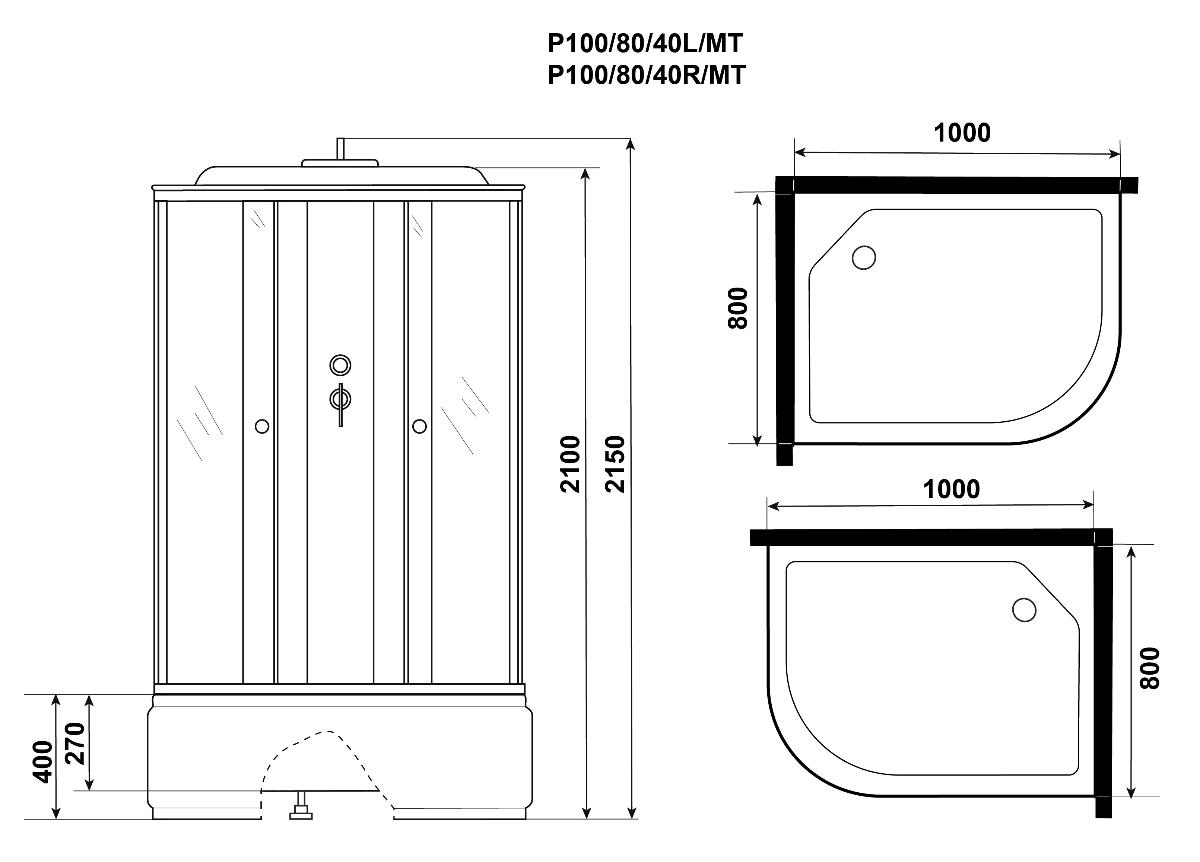 Душевая кабина Niagara Promo P100/80/40L/MT 100x80 стекло матовое, без г/м, L