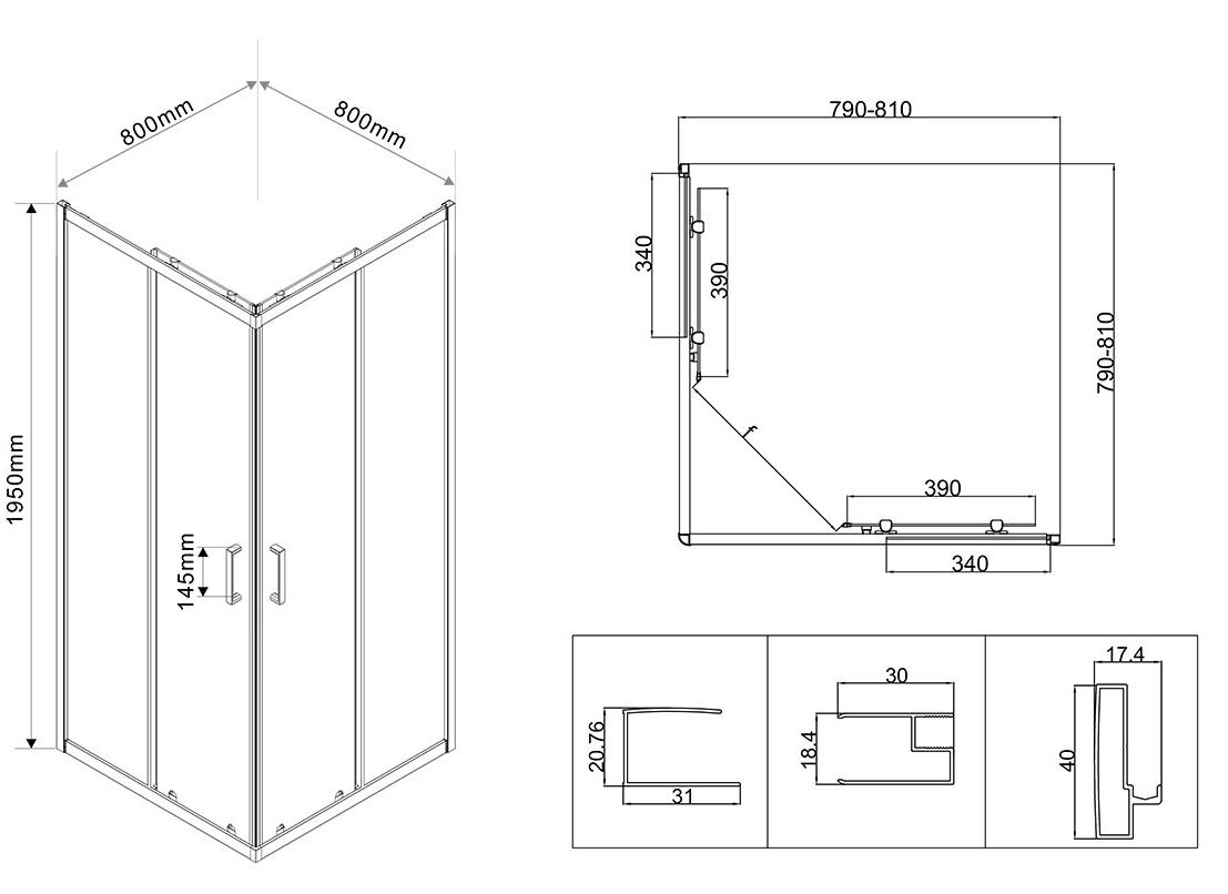 Душевой уголок Vincea City VSS-5CT800CL 80x80 хром, прозрачный