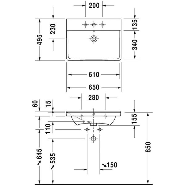 Раковина Duravit P3 Comforts 65 см 2332650000