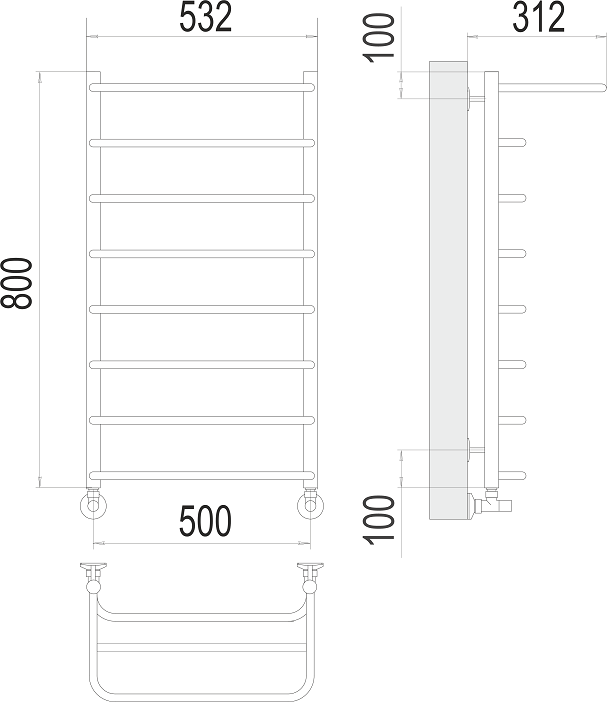 Полотенцесушитель водяной Terminus Полка П8 500x800, 4670078530295