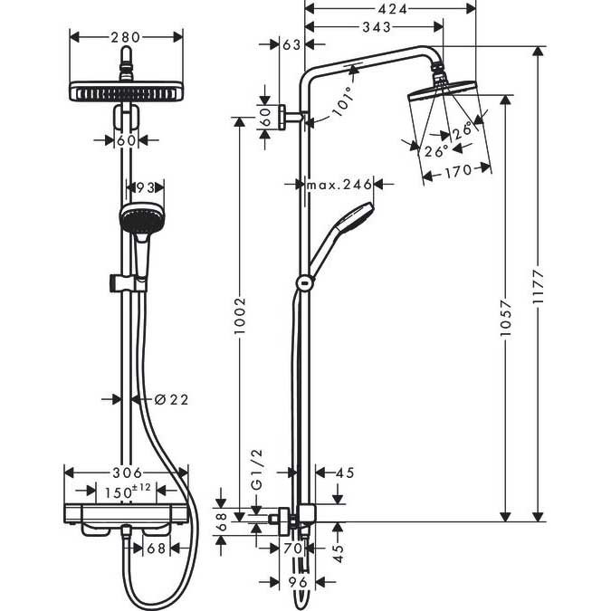 Душевая стойка Hansgrohe Croma E Showerpipe 280 1jet 27630000 с термостатом