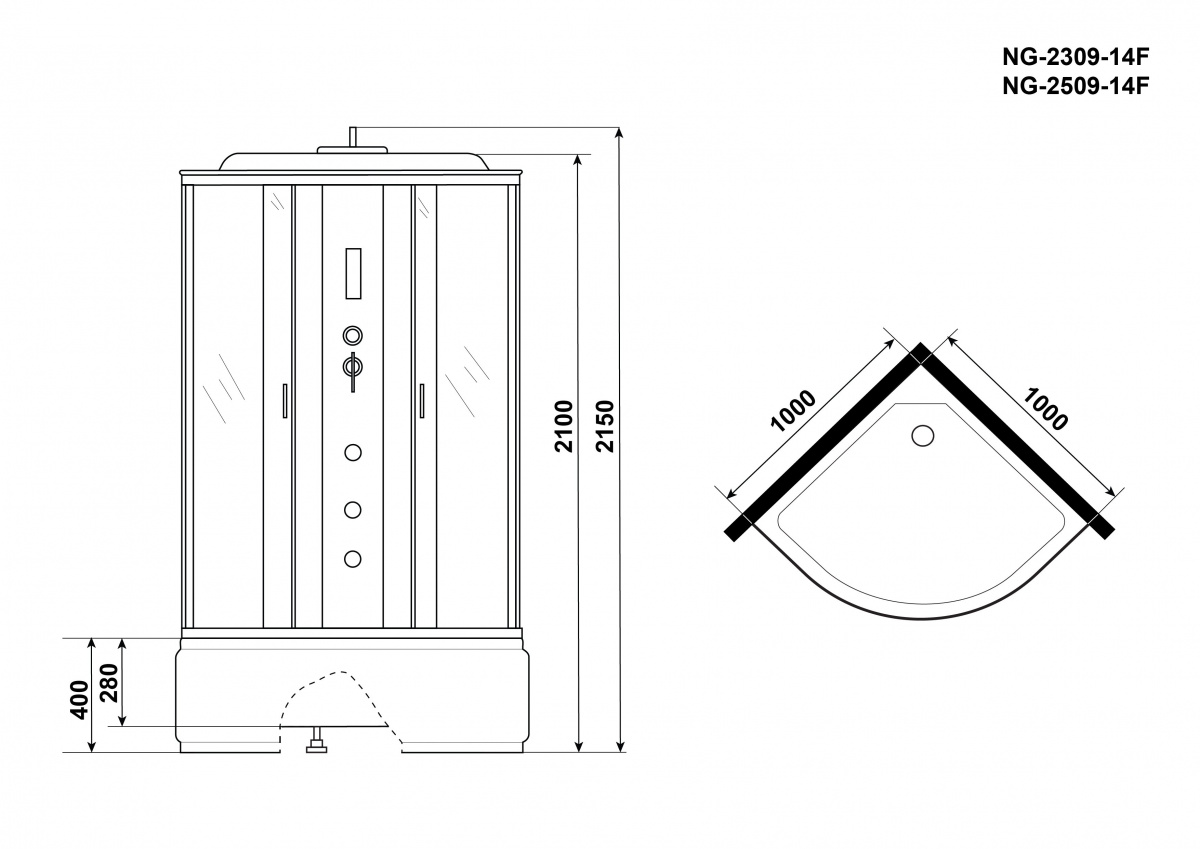 Душевая кабина Niagara NG 2309-14F 100x100 стекло матовое, пульт управления, гидромассаж