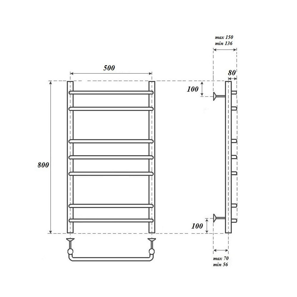 Полотенцесушитель водяной Point PN09158 П7 50x80, хром