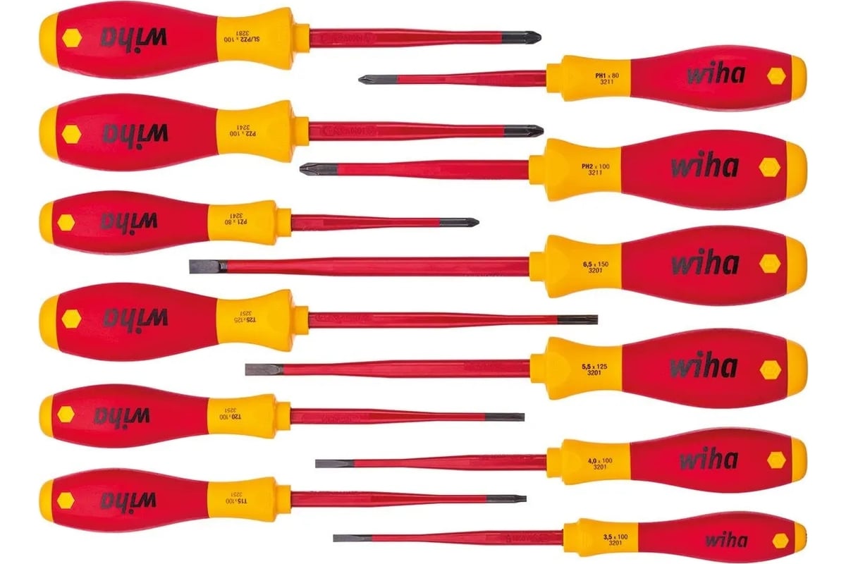 Набор отверток Wiha 41003 SoftFinish electric slimFix смешанная комплектация, 12 предметов wih41003