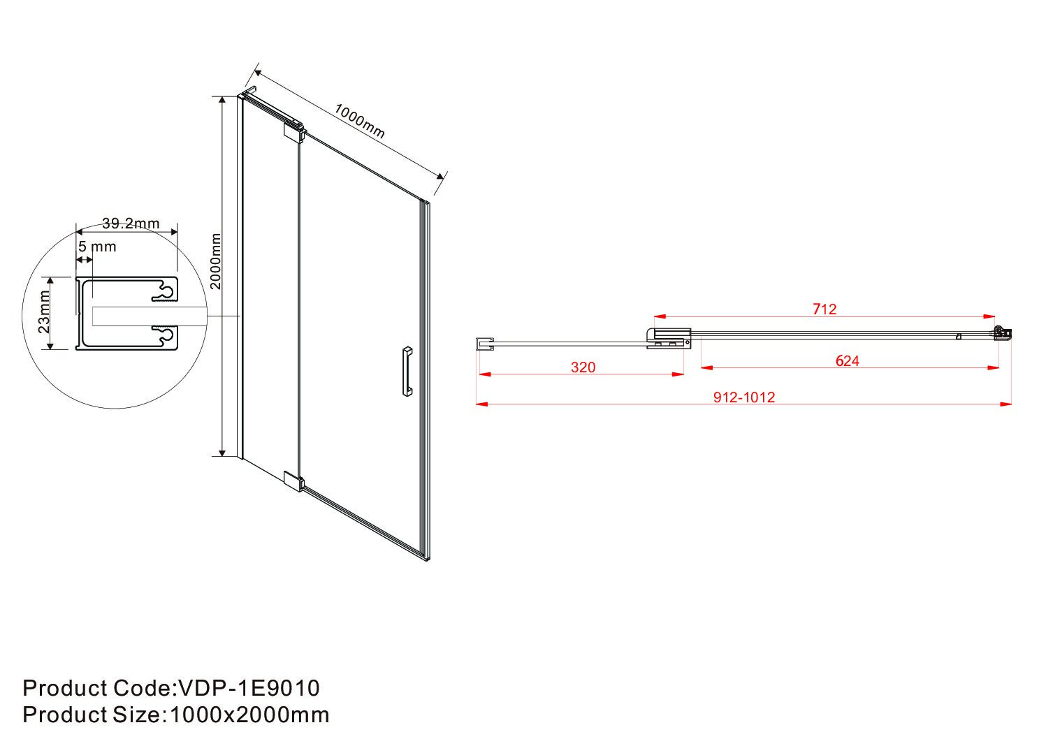 Душевая дверь Vincea Extra VDP-1E9010CGB 90/100x200 черный, тонированная