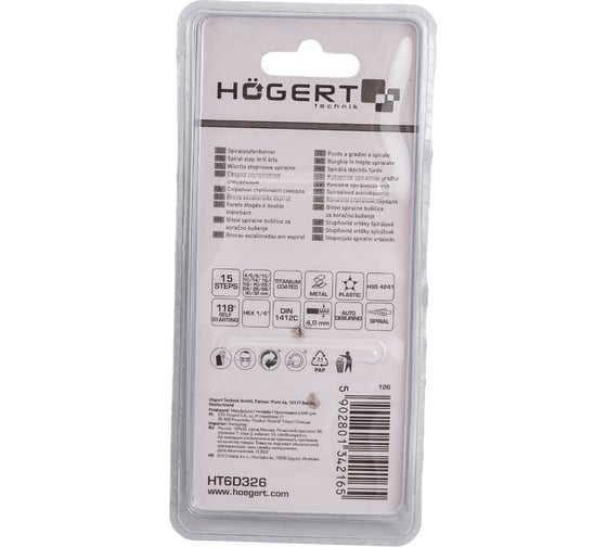 Сверло ступенчатое спиральное 4-32 мм Hoegert Technik HT6D326