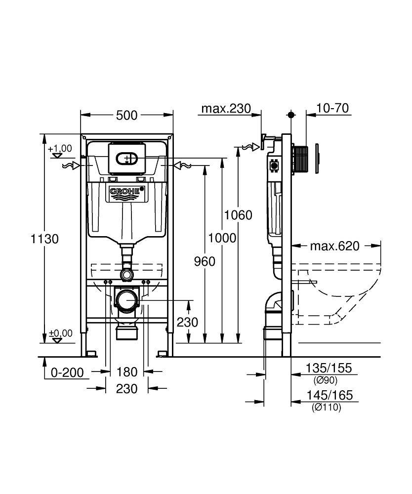 Инсталляция для унитаза Grohe Solido 38981000 3 в 1 с кнопкой