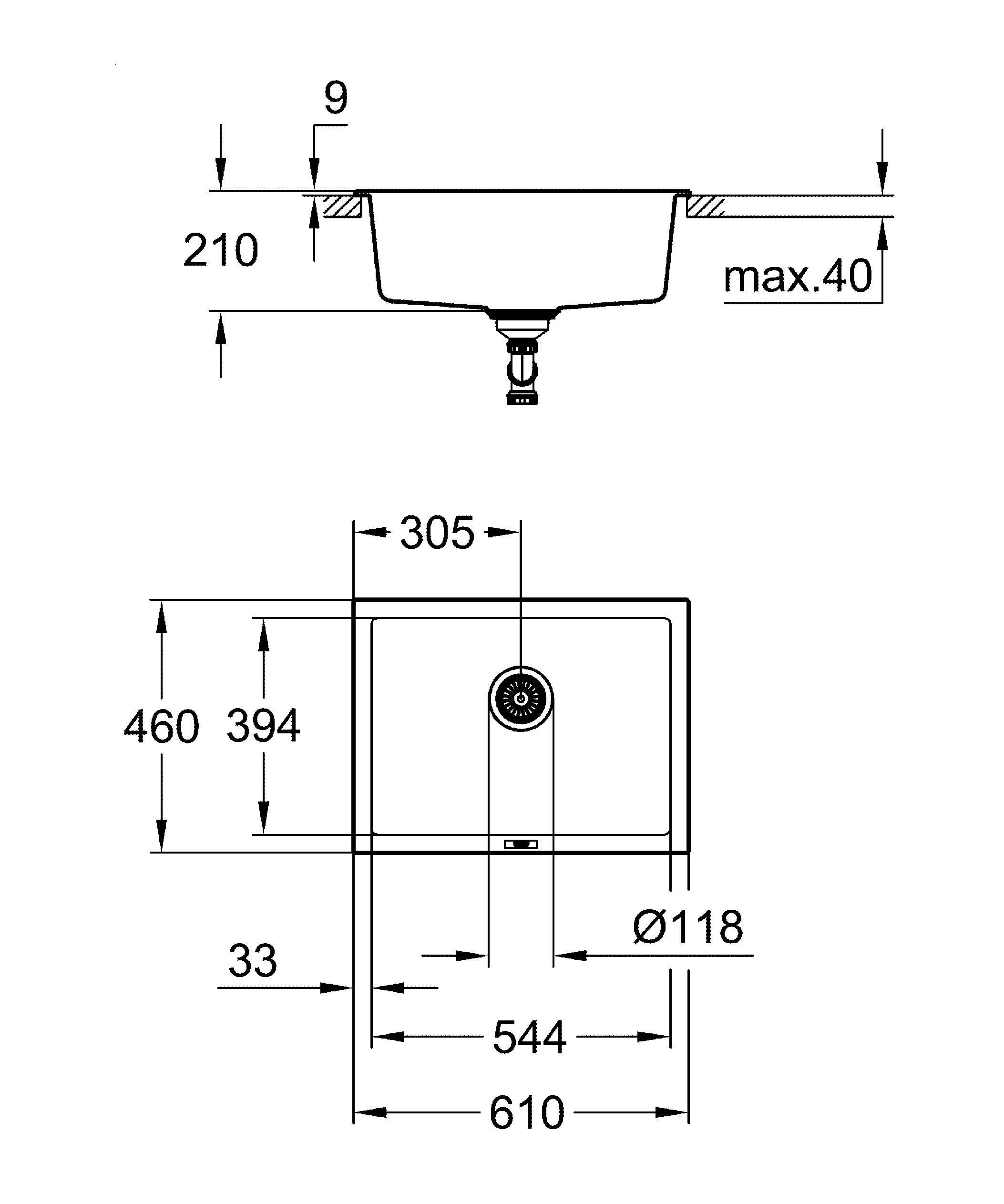 Кухонная мойка Grohe K700U 31655AP0 61 см черный гранит