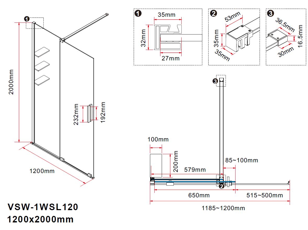 Душевая перегородка Vincea Walk-In VSW-1WSL120CLB 120x200 черный матовый, прозрачное
