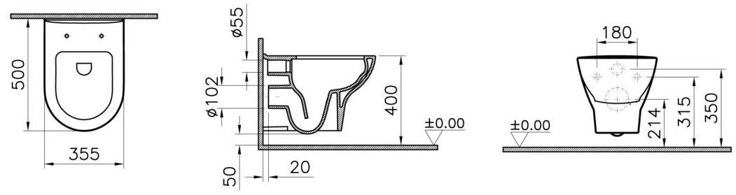 Подвесной унитаз VitrA Zentrum 5795B003-6077 безободковый 2в1, белый