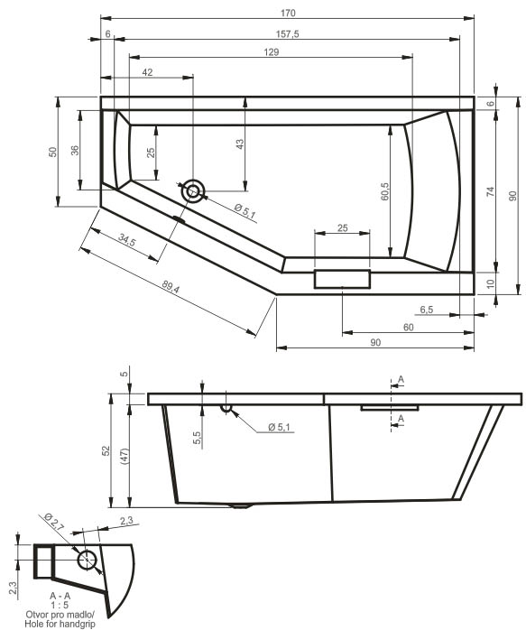 Акриловая ванна Riho Geta 170x90 R B032001005