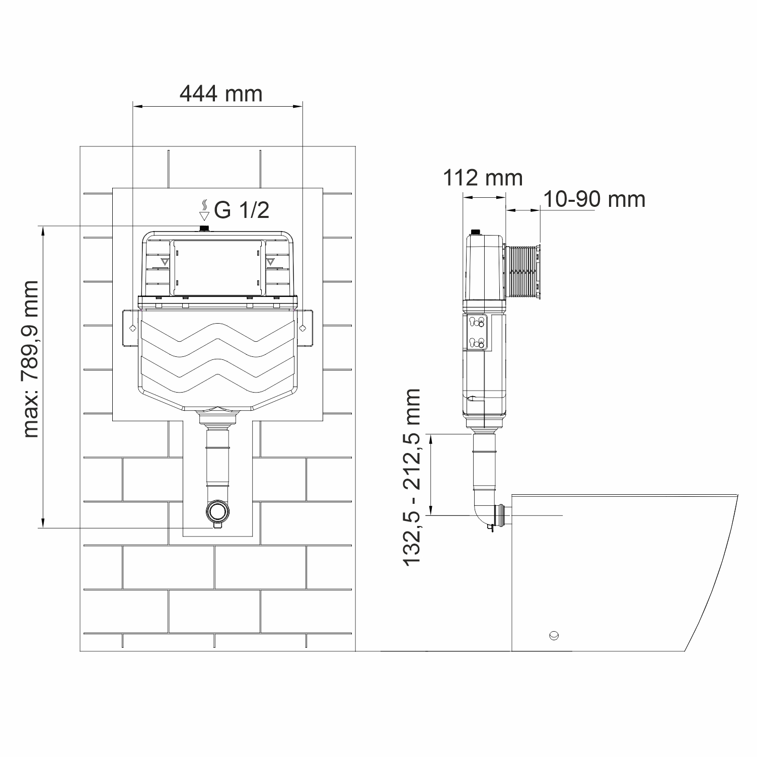 Смывной бачок скрытого монтажа WasserKRAFT Aller 10TLT.031.ME.BN01 с клавишей, никель