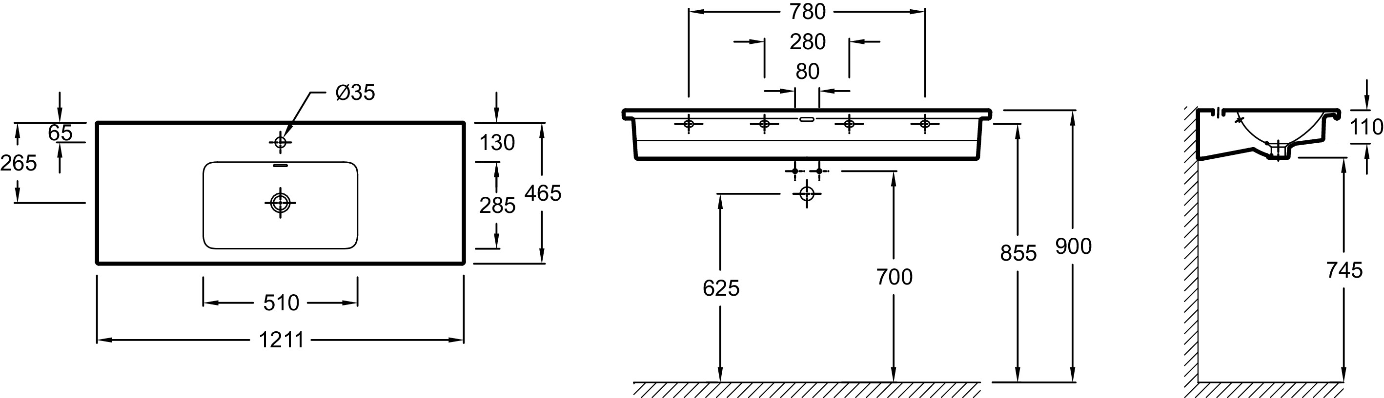 Раковина Jacob Delafon Vox EXAB112-Z-00 120 см