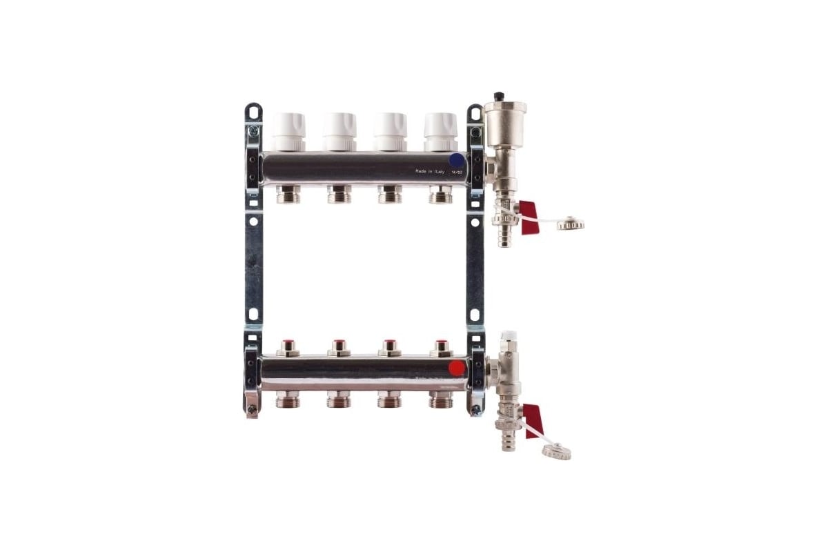 Коллекторная группа Imperial из нержавеющей стали 1x3/4EK- 5 выходов, воздухоспускник, сливной кран Италия 822.05
