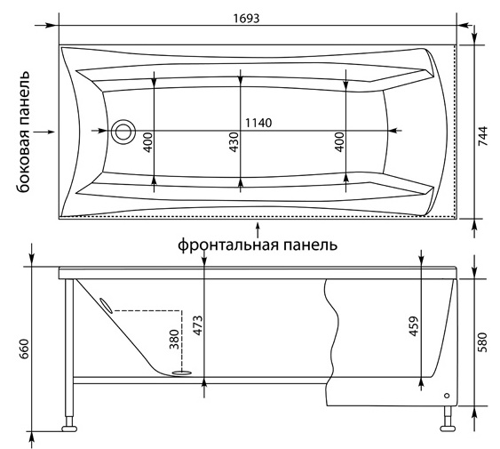 Акриловая ванна Aquanet Cariba 170x75