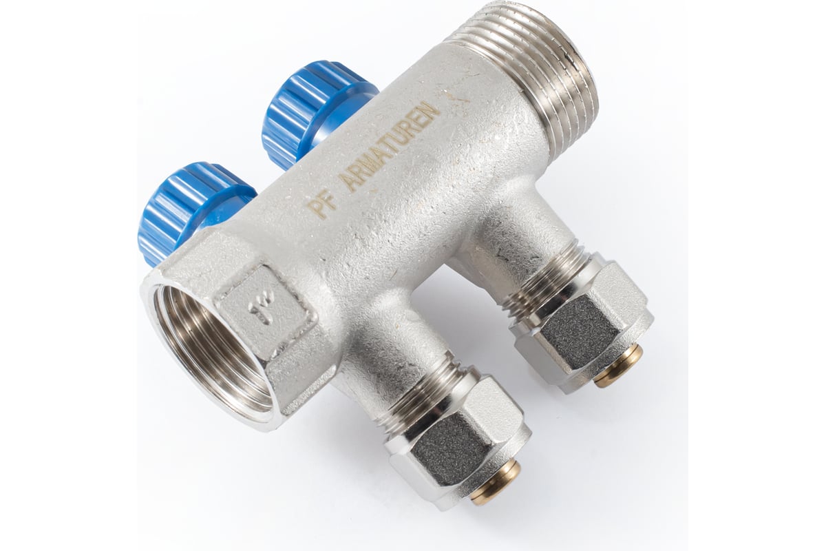 Коллектор с регулировочными вентилями PROFACTOR в/н 1" х 2 вых 16 цанга PF MVP 269.2C