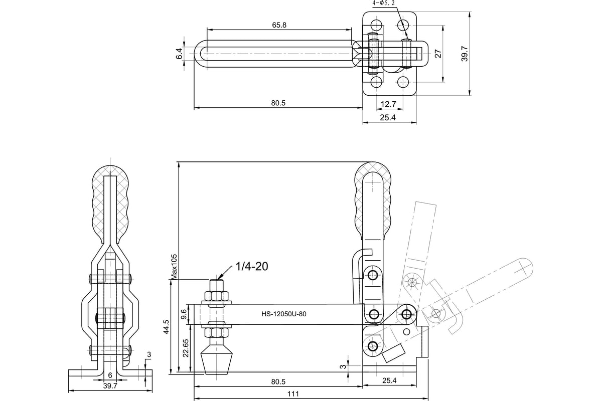 Зажим с вертикальной рукоятью HS CLAMP HS-12050-U80