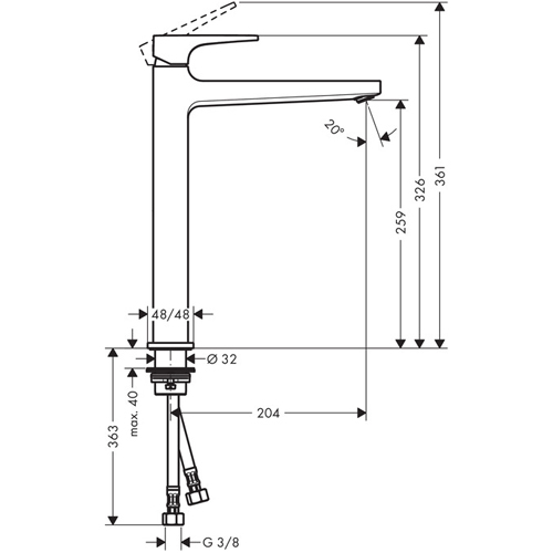 Смеситель для раковины Hansgrohe Metropol 260 74512000 с донным клапаном, хром