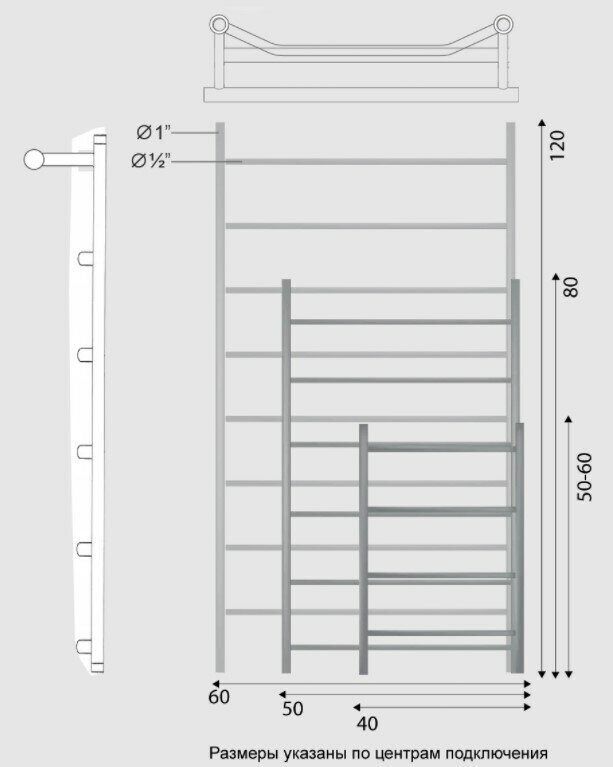 Полотенцесушитель водяной Двин FTE 1"-1/2" 46x60 выход слева, черный матовый